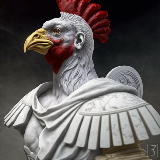 julius caesar, but as a rooster, marble statue, rendered, hyper-realistic --v 4 --v 4