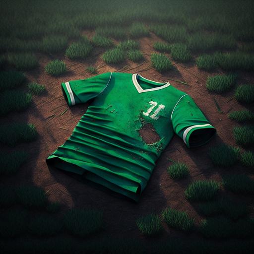 Soccer green jersey in outside of a artificial field for soccer