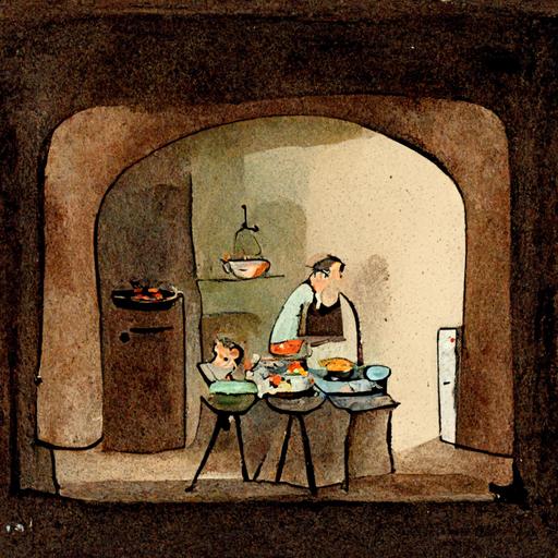 Some new further advantages at the family kitchen. Cartoon