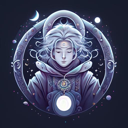 8K, high resolution detailed vector illustration, portrait of a lunar mage, magical symbols, glowing accents, Studio Ghibli --v 4