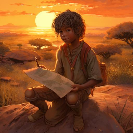 Soren is introduced as a little boy who loves to explore the wild and dreams of adventure.His mother gives him a map of the African savanna and warns him to be careful and return before sunset.