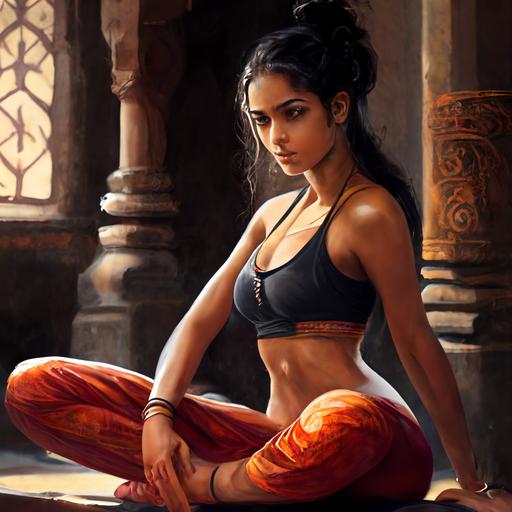 South Indian girl, yoga pants, yoga girl, beautiful body, elegant pose