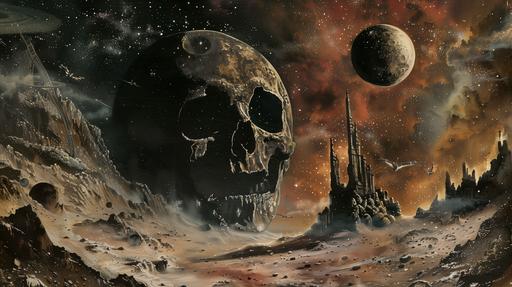 Space Opera Phantasm, heavy metal album art, alfred kubin, full color, --ar 16:9 --v 6.0