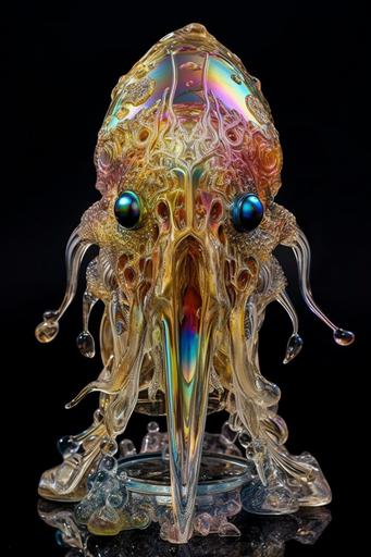 Space squid 🦑 made of rainbow shiny quartz mineral texture is a perfect carved rainbow quartz mineral shiny crystal reflection sculptured rainbow quartz mineral shiny texture statue porcelain marble texture gold and rainbow quartz mineral texture , detailed, full Perfect 🦑 body, gold, symmetrical, Intricate detail, Gothic, Concept art, Middle shot portrait, toy Golden ratio, ultra high details, symmetrical, Low light, Cinematic lighting, NVIDIA Iray render, ultra high definition, artstation, Smooth, sharp focus, Photorealism, Photography, Realistic Detail, Depth of field, 8k, Full HD, 3d, Super resolution, octane render, Long exposure, unreal engine --ar 2:3 --upbeta --q 2 --v 5 --s 750