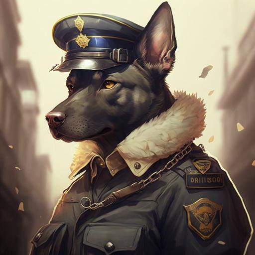 Dog head on cops body  Has a cop hat  Anime