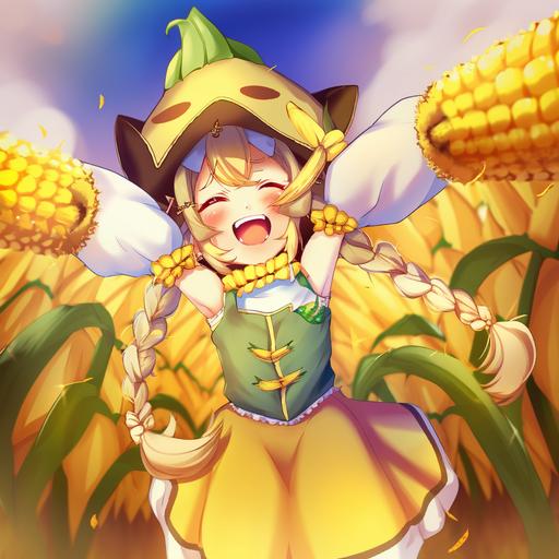 Anime girl dressed in a corn costume, --niji