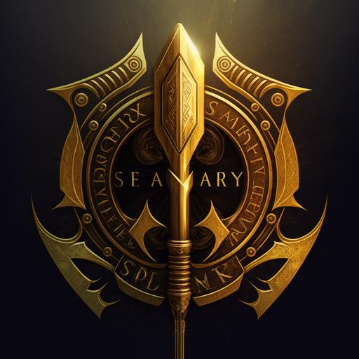 Spear of Destiny logo, text Lux, 8k, gold, financial market, futuristic, technological