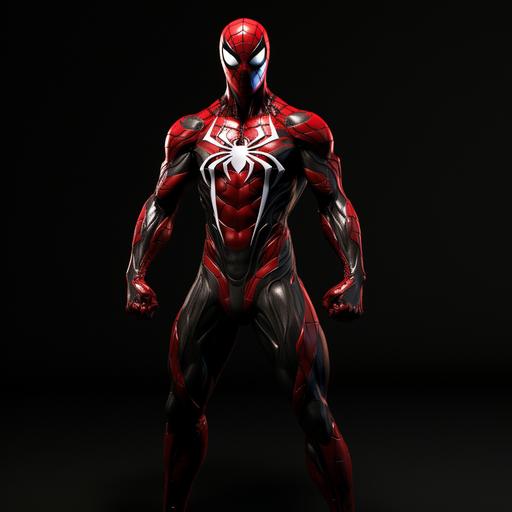 Spider-Man, web-fluid texture suit, scarlet color with a red comic book glow, no other colors or textures, with complete white eye visors, no black on eye, and with a white spider symbol on his chest and back that wrap around the ribs, with the black Venom Symbiote on his legs and arms, starting from his knees down to his feet and Elbows down to his hands, overlooking a huge city, make it comic book art style, oil canvas, HD, 8k