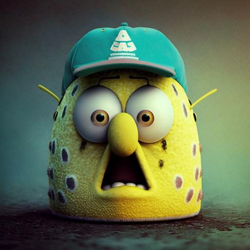 SpongeBob's face in the real world, wearing an adidas cap