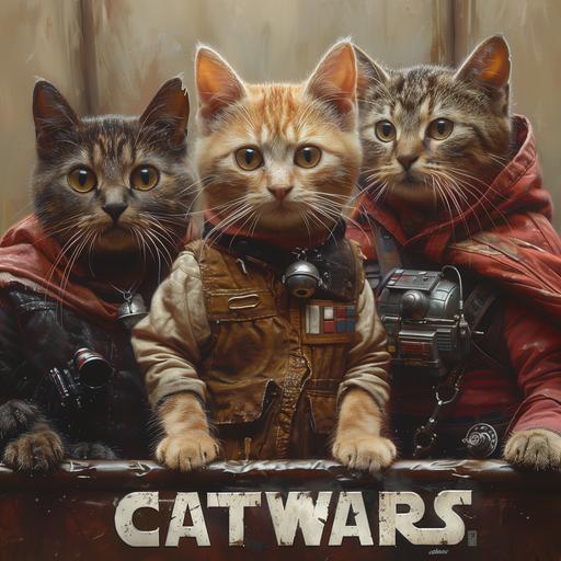Star Wars movie poster, but starring cats outfit star wars ,and 