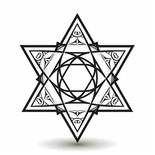 Star of david, Sticker, Energetic, Monochrome, Geometric, Contour, Vector, White Background, Detailed