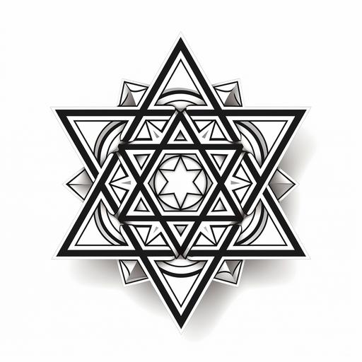 Star of david, Sticker, Energetic, Monochrome, Geometric, Contour, Vector, White Background, Detailed
