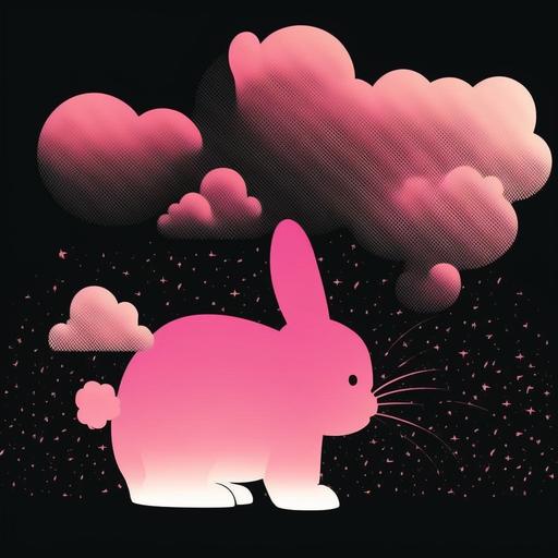 Start by creating a black background in your preferred graphics software. Create a new layer and use a smoke brush to create a cloud-like shape in pink color. This will be the base of the bunny silhouette. Using the same brush, create two big bunny ears at the top of the cloud shape. Use a small brush or a pen tool to draw the bunny's face, nose, and mouth. Add some doodles around the bunny silhouette to make it look cute and playful. Make sure the final illustration is saved in 8k resolution for high-quality output.
