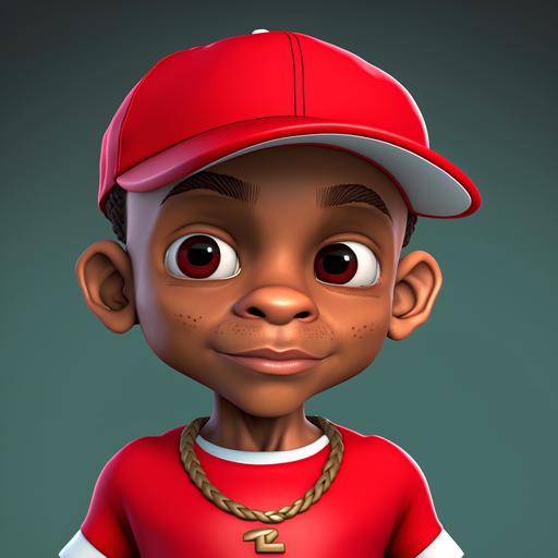 DOMINICAN 3D CARTOON CHARACTER WITH BRAIDS A RED TSHIRT AND RED CAP