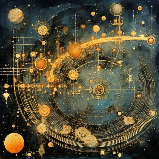Steampunk cartography of the Solar system. Voynich Psychedelic Art. HD. --v 5.2