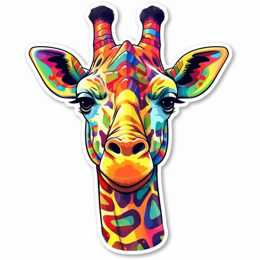 Sticker, happy colourful giraff, wearing a scarf, clip art, vector, contour, white background, s500 --v 5.1