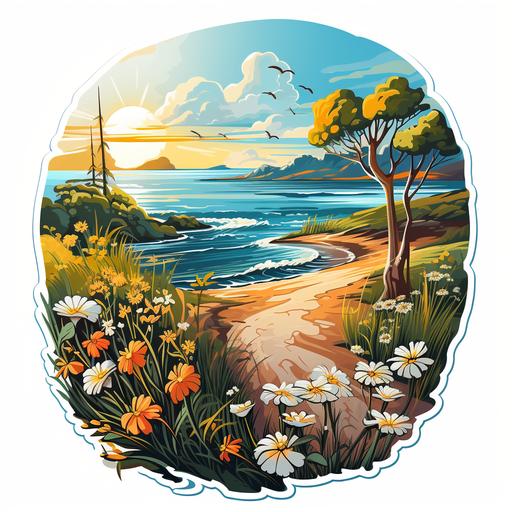 Sticker, summer scene, on white background --s 250
