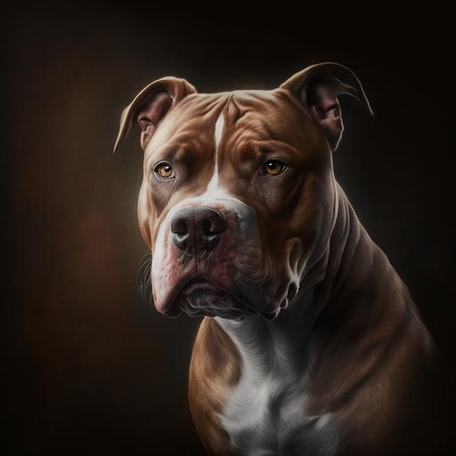 Strong, muscular Pitbull, brown color with white, realistic and soft lights --v 4