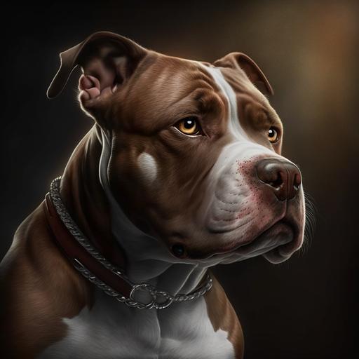 Strong, muscular Pitbull, brown color with white, realistic and soft lights