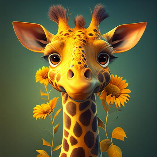 Stunning disney pixar cartoon, stunning confused sunflower giraffe, ultra cute, funny, round, yellow petals and green leaves, sunflower, funny, full body of stunning giraffe, full shot, confused eyes, realistic eyes, beautiful perfect symmetrical face, Stanley Artgerm Lau style, beautifully color - coded, extremely detailed, ultra hd, hdr, 8k, cinematic, dramatic lighting, studio Portrait Lighting, illuminated face, 85mm, volumetric lighting, ray tracing reflections, unreal render --upbeta --q 2 --v 4 --s 250