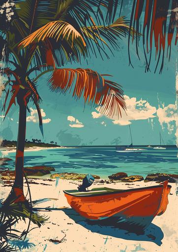 Stunning vintage poster about isla mujeres in Mexico, white sand beach, vacation, illustration, stunning, travel, intricate, high definition, no text, sharp details --ar 5:7 --v 6.0