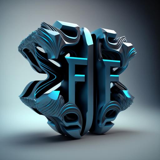 FF text logo, 3d art, blue-black