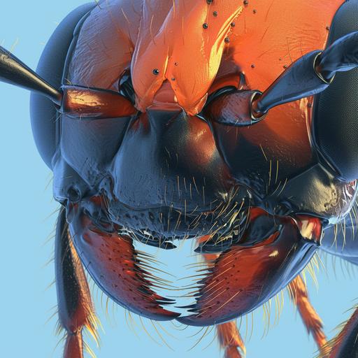 Super close-up insect ant face with a scanning electron microscope, vibrant contrast, sharp crisp clear --ar 1:1 --niji 6 --s 101