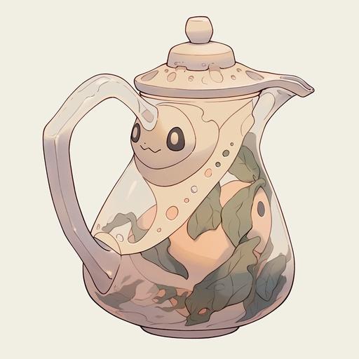 Sure! A boba tea variant of the Pokémon Polteageist could be called BobaTeageist. This Pokémon would have a teapot-shaped body just like Polteageist but with a playful twist. Instead of being filled with tea, its teapot body would be filled with colorful and bubbly boba tea. - Type: Ghost/Water - Height: 1'08 - Weight: 5.6 lbs - Abilities: Bubble Brew (Similar to Polteageist's ability, Cursed Body, but it affects Water-type moves) BobaTeageist would have a mischievous personality and love to play pranks on trainers by spilling boba tea bubbles around. It would also be known for its unique move called Bubble Burst, which sprays a burst of boba tea bubbles at the opponent, causing a combination of Ghost and Water-type damage. Its appearance would feature different flavors of boba tea inside its transparent teapot body, giving it a colorful and unique appearance for every individual BobaTeageist. --niji 5 --style expressive