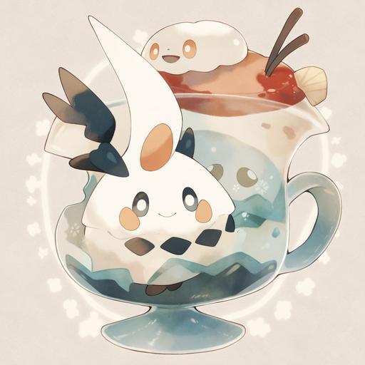 Sure! A boba tea variant of the Pokémon Polteageist could be called BobaTeageist. This Pokémon would have a teapot-shaped body just like Polteageist but with a playful twist. Instead of being filled with tea, its teapot body would be filled with colorful and bubbly boba tea. - Type: Ghost/Water - Height: 1'08 - Weight: 5.6 lbs - Abilities: Bubble Brew (Similar to Polteageist's ability, Cursed Body, but it affects Water-type moves) BobaTeageist would have a mischievous personality and love to play pranks on trainers by spilling boba tea bubbles around. It would also be known for its unique move called Bubble Burst, which sprays a burst of boba tea bubbles at the opponent, causing a combination of Ghost and Water-type damage. Its appearance would feature different flavors of boba tea inside its transparent teapot body, giving it a colorful and unique appearance for every individual BobaTeageist. --niji 5 --style cute