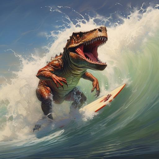 Surfing T-Rex Wall Art