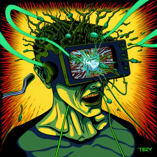 Surreal PLAYER ENTERS THE NEW BIO-ENHANCED TRANSPUTER TO PLAY A VR VERSION OF ZZ ZOINK. THE SCREEN FUZZES AND WARBLES AND A MESSAGE PRINTS ACROSS THE SCREEN 