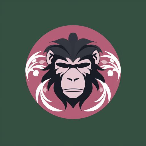 Symbol for a tactical and straegic tribal clan, druidic simian clan, ivy green and light rosy pink coloration, simplistic and nature themed, posted on a warbanner, realistic, high resolution