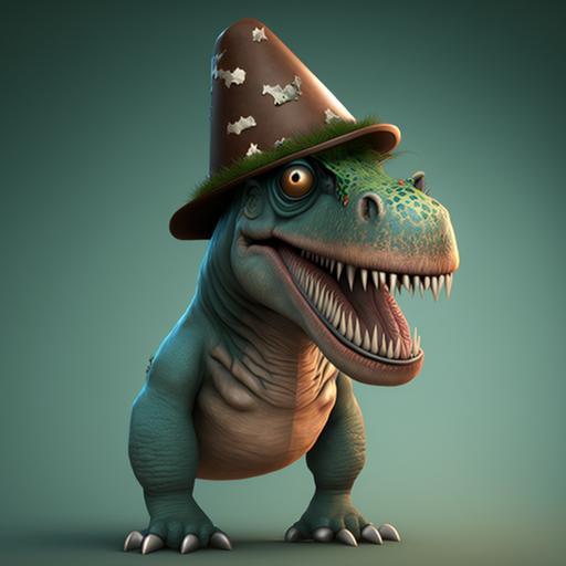 T-rex wearing a funny hat, cartoon