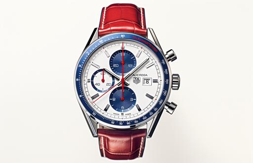 TAG Heuer watch Logo, the logo is front facing, realistic and colorful watch, only the TAG Heuer watch logo is visible with a white background, white background, normal colours, sketch and drawing style. --ar 17:11