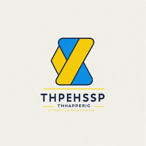 THREEISHOP company logo design, white background, minimalist style, modern style, with clothes shape, main color tones are blue and yellow, 4k, wallpaper