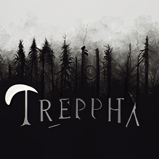 TREPHA, logo, text,darkness, font,sadness,gloom,forest,music,logo font,grave,cross,casket,raven,cards, clubs