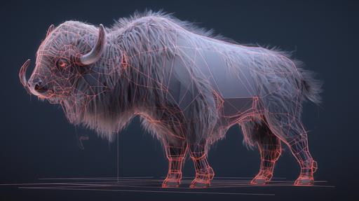 Taking your cue from the bipedal anthro furry wireframe hologram buffalo's body language, you slowly reach out and touch its shoulder. The fur is rough against your skin, but surprisingly warm. The wireframe hologram buffalo creature flinches slightly at your touch, but does not pull away. Encouraged by this small sign of trust, you try to engage the bipedal anthro furry wireframe hologram buffalo further. You speak softly once again, using gentle hand gestures and soothing tones to reassure it that you mean no harm. To your surprise, the creature responds by slowly lowering its head towards you. Encouraged by this small sign of trust, you try to engage the bipedal anthro furry wireframe hologram buffalo further. You speak softly once again, using gentle hand gestures and soothing tones to reassure it that you mean no harm. To your surprise, the creature responds by slowly lowering its head towards you. With a tentative yet curious expression, the bipedal anthro furry wireframe hologram buffalo dips its head closer to yours. The warmth of its breath against your face causes you to lean in slightly. As you maintain eye contact with the creature, you sense that there's a sense of trust beginning to form between the two of you. With a tentative yet curious expression, the bipedal anthro furry wireframe hologram buffalo dips its head closer to yours. The warmth of its breath against your face causes you to lean in slightly. As you maintain eye contact with the creature, you sense that there's a sense of trust beginning to form between the two of you. The bipedal anthro furry wireframe hologram buffalo seems to be warming up to you. Its body language suggests that it's starting to relax and trust you. The thick, warm fur on its neck is surprisingly soft to the touch. [...]