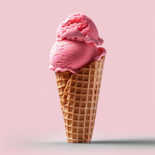 Tall Plain Waffle Cone, close up, strawberry ice cream cone