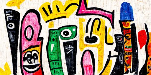 Detailed painting of tiki totem poles doodle by basquiat  --w 500