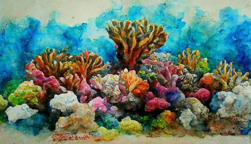 a very active coral reef, painted in watercolour, —ar 16:9