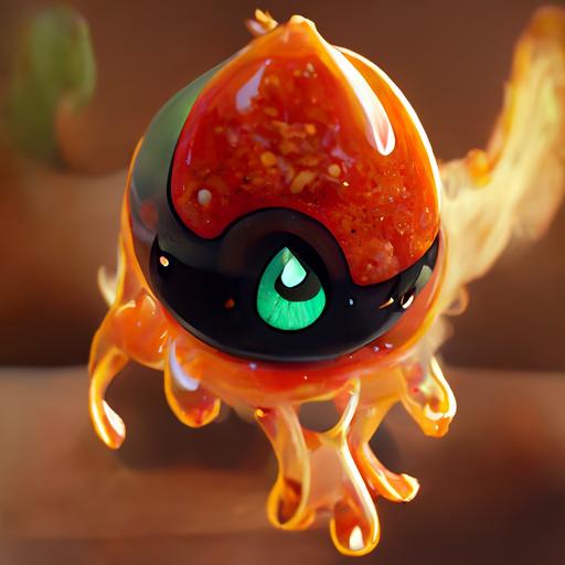 A Fire-Type Starter Pokemon Based On Hot Sauce, Mexican, Hot, Fire, Chillies, Red, Orange, Green, 4k, High Quality