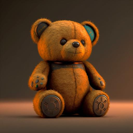 , , Teddy bear, Battery Character, 3d Cartoon, cyberpunk, toxic waste, wasteland,