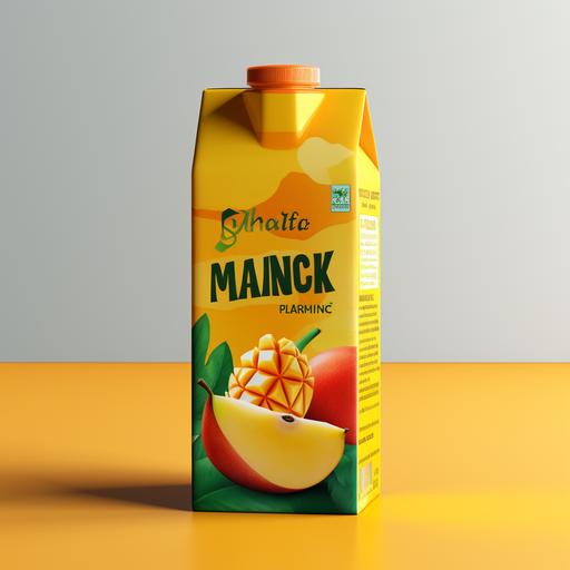 Tetrapack for 1 Litre Mango Juice having 3D & Premium graphic design with plain background