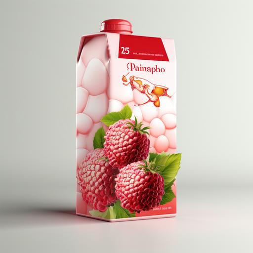 Tetrapack for 1 Litre lychee Juice having 3D & Premium cartoon graphic design with plain background