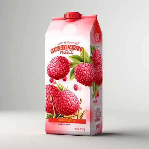 Tetrapack for 1 Litre lychee Juice having 3D & Premium cartoon graphic design with plain background