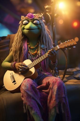 That hippie girl from the Muppets that looks like a sloth wizard chillin' with the band --ar 2:3
