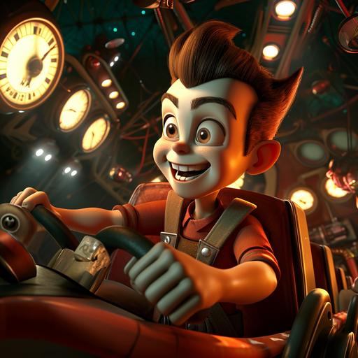 The Adventures of Jimmy Neutron Boy Genius animated show, Retroland Bat-Outta-Heck ride, Nickelodeon, 3d animation, ray tracing, subsurface scattering --style raw --v 6.0