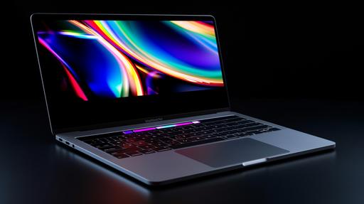 The Apple MacBook Pro 14 (2023), featuring a sleek and compact design, with a stunning Retina display and slim bezels, the backlit Magic Keyboard and Force Touch trackpad adding to the seamless user experience, Photography, capturing the laptop's elegance and attention to detail, --ar 16:9