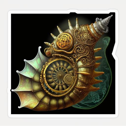 The Conch Shell steampunk style: A symbol of the sea and the wind, often used in Hindu religion as a trumpet and to call for spiritual gatherings. Captain Nemo was gifted this symbol by a Hindu sage who he saved from a group of pirates sticker