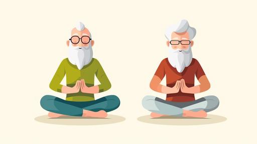 The Elderly People Old Man Glasses Yoga Pose Meditation Relaxed Body Vector art style HD, 8k, --ar 16:9 --q 2 --v 5